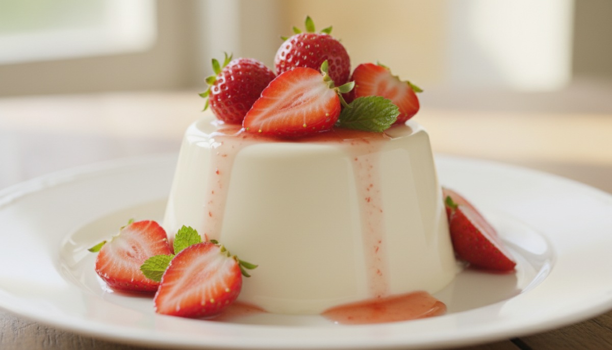 deliziosa panna cotta alle fragole fresche, un dessert estivo irresistibile e fresco perfetto per le giornate calde.