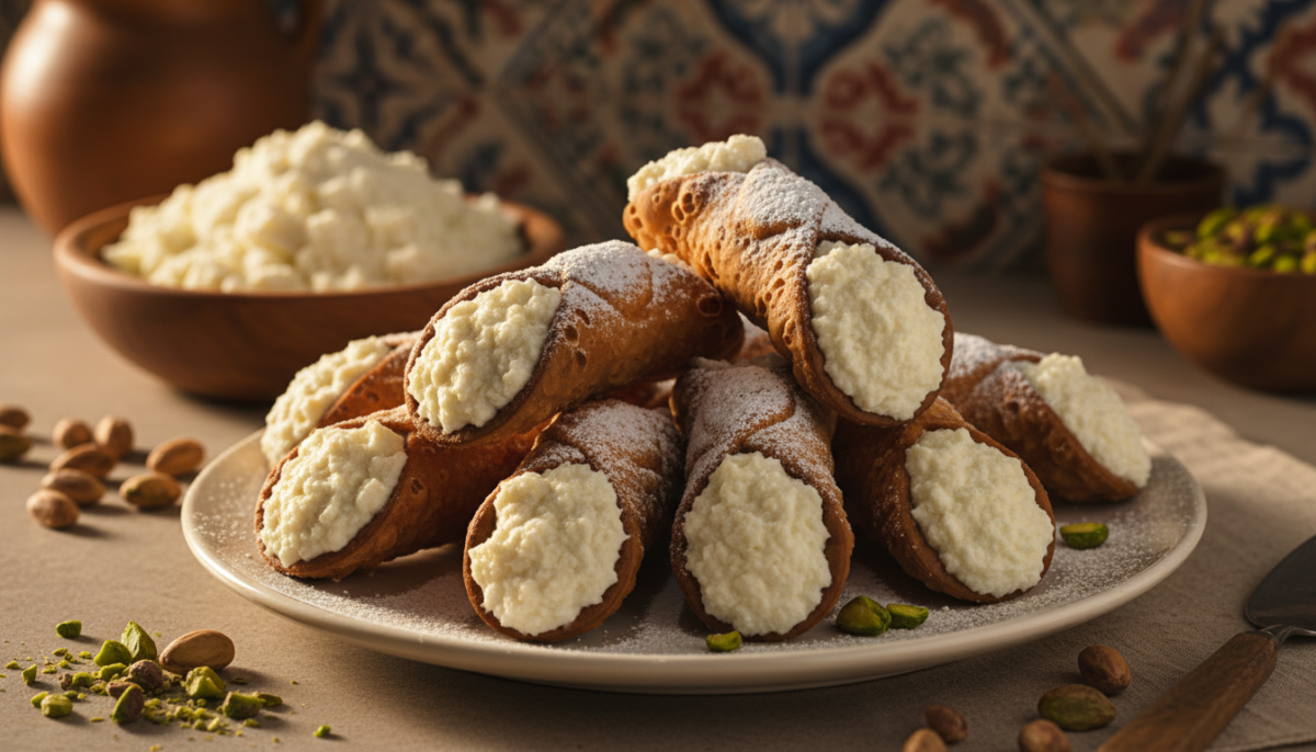 esplora l'autentica tradizione siciliana con i nostri cannoli farciti di ricotta di pecora, un'esplosione di gusto e genuinità in ogni morso.