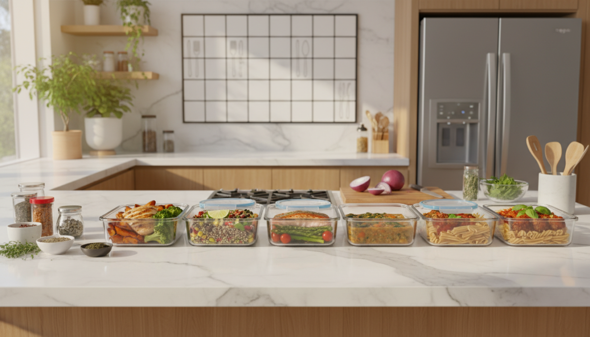 scopri il nostro programma completo di batch cooking e prepara 5 pasti in una sola volta per tutta la settimana, risparmiando tempo e mangiando sano ogni giorno.