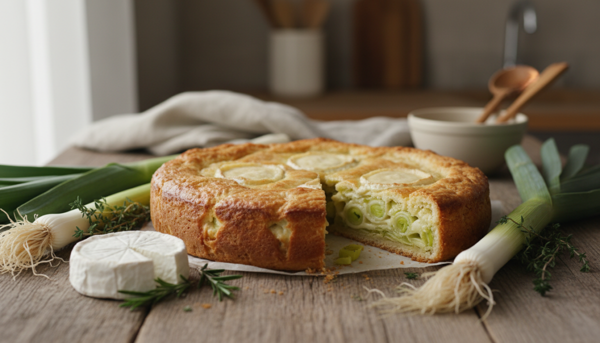 scopri la ricetta facile e deliziosa della torta di stagione con porri e formaggio caprino, perfetta per non lasciare nemmeno una briciola!