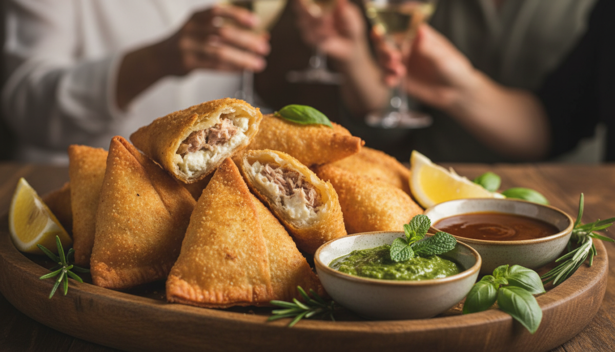 scopri i samosa tonno e formaggio fresco croccanti, l'alternativa irresistibile ai tradizionali feuilletés per l'aperitivo che conquisterà tutti i tuoi ospiti.