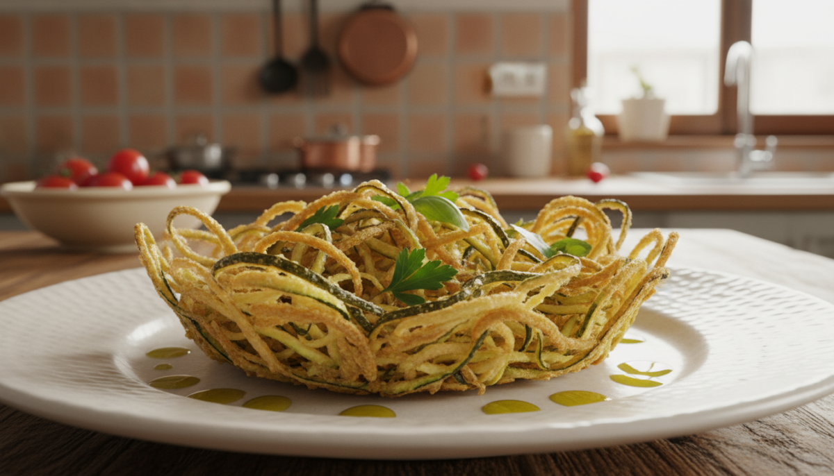 scopri la ricetta del nido croccante con zucchine che persino mio marito, che le odia, ha preso due volte. un piatto saporito che elimina tutta l’acqua, perfetto per sorprendere tutti a tavola.